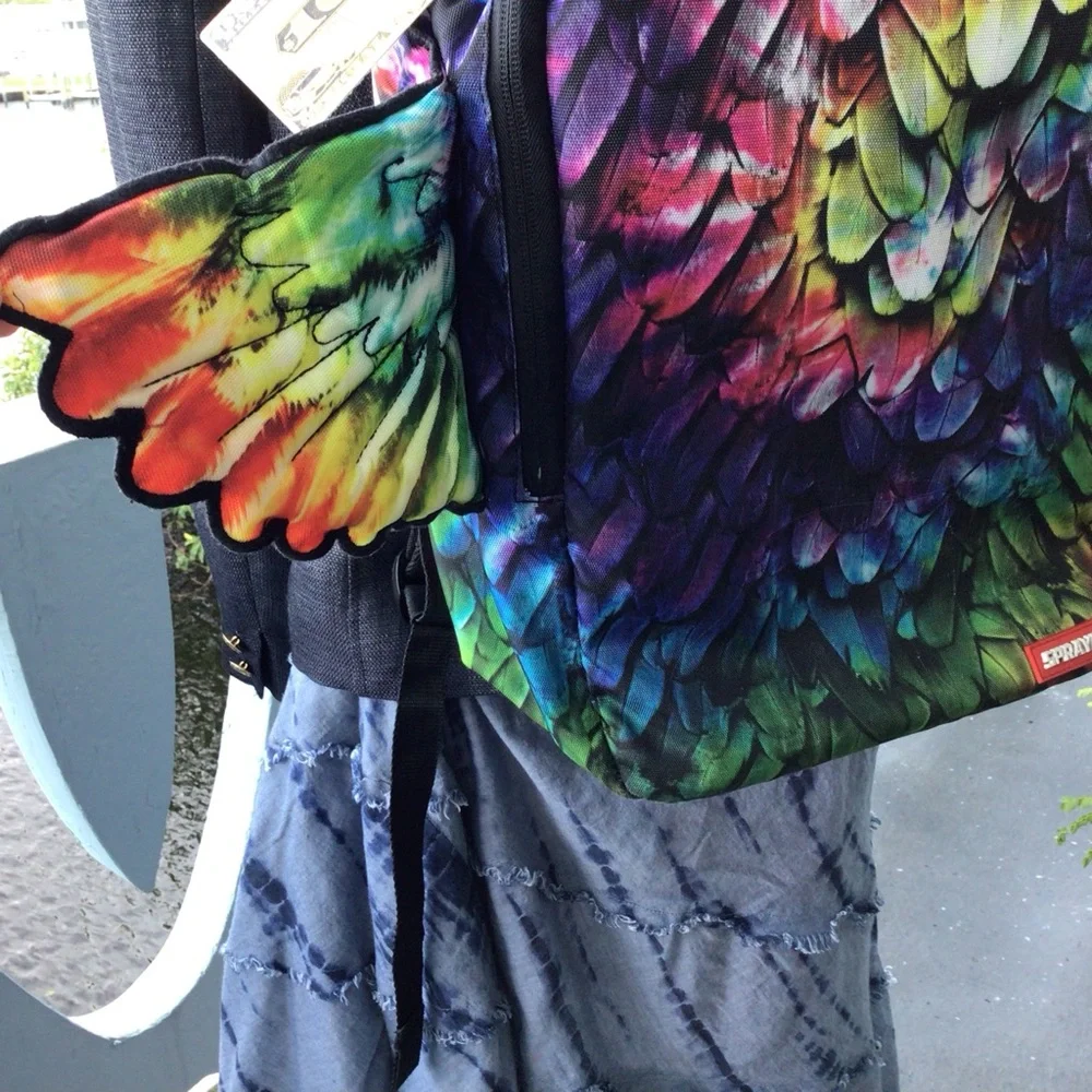 Sprayground Limited Edition Rainbow Feather Angel Wings Backpack - Multicolor